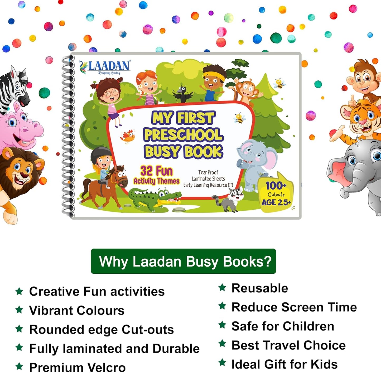 Laadan My First Preschool Busy Book – Montessori Activity Book for Toddlers & Early Learners
