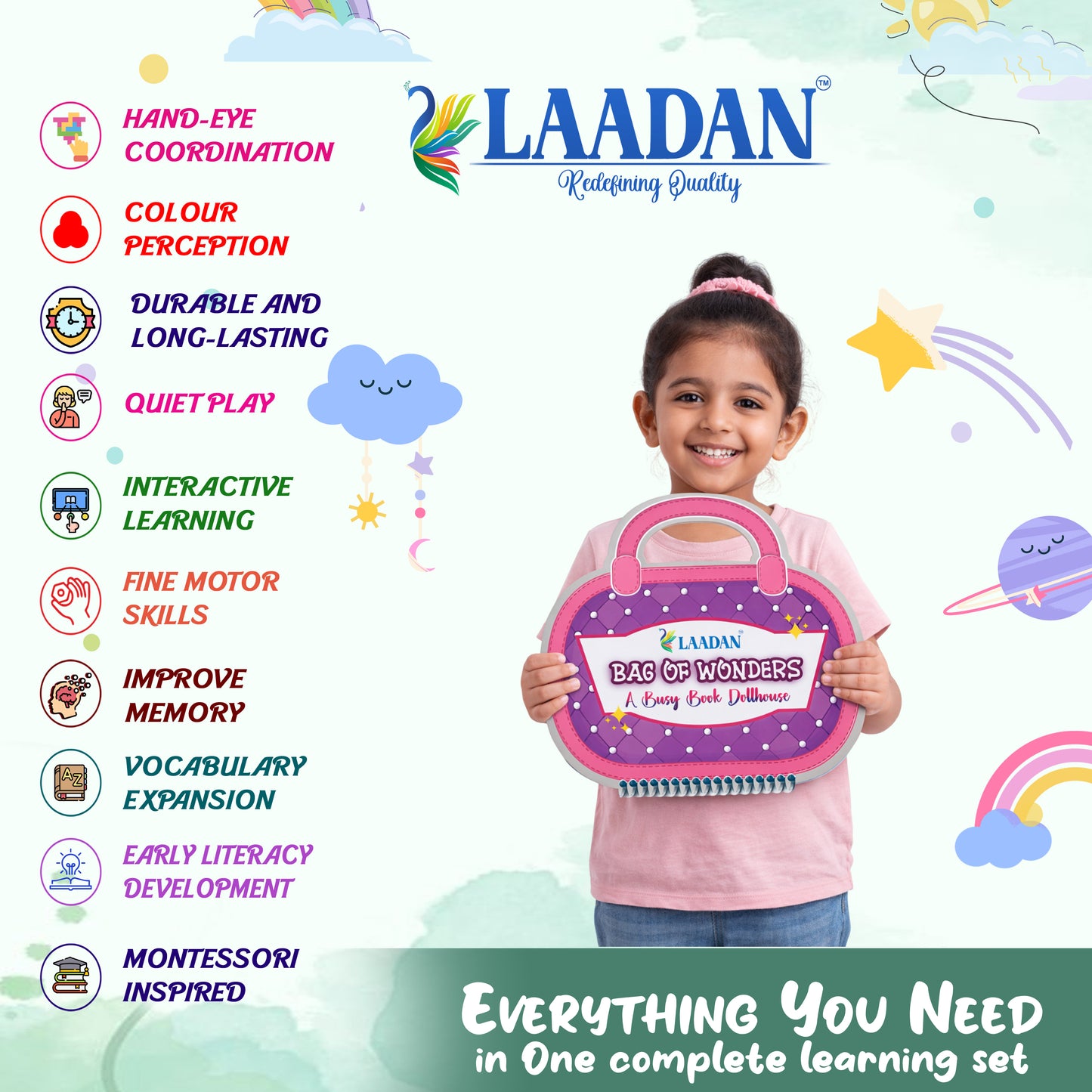 Laadan Bag of Wonders – Montessori Busy Book for Toddlers | Velcro Activity Book (2.5–6 Years)