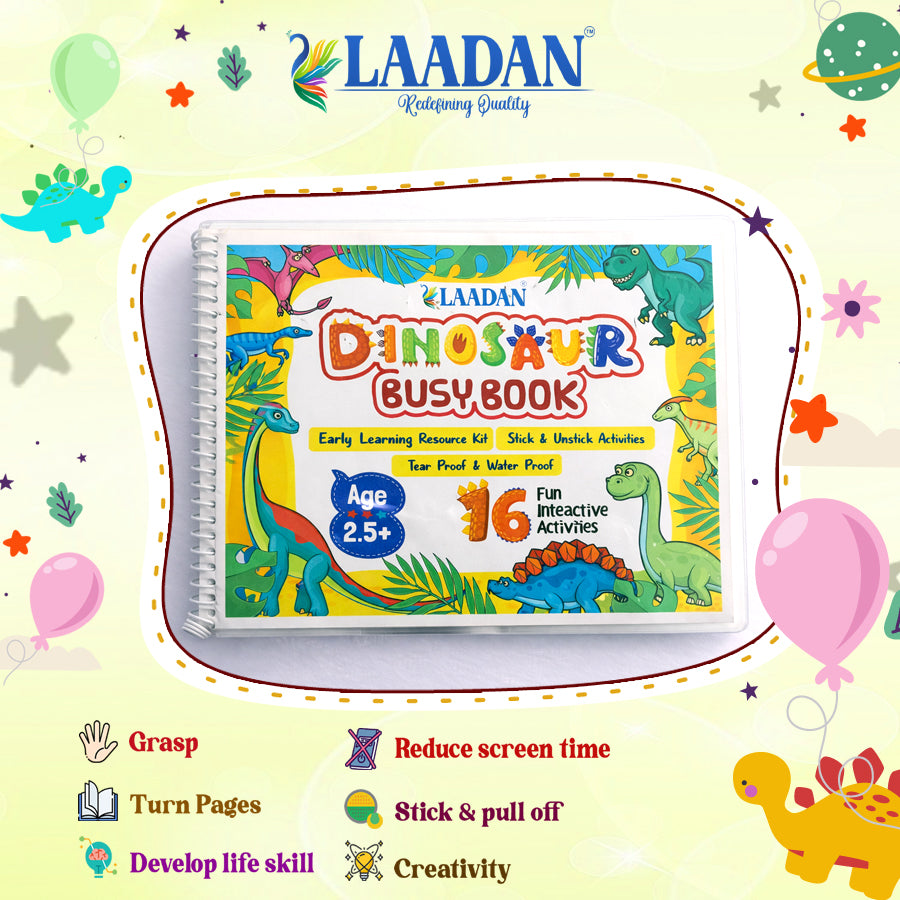 Laadan DinoBook – Dinosaur Themed Busy Book for Toddlers & Preschoolers
