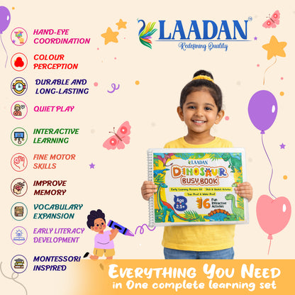 Laadan DinoBook – Dinosaur Themed Busy Book for Toddlers & Preschoolers