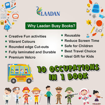 Laadan Occupation Explorer Busy Bus Book – Montessori Career Activity Book for Kids