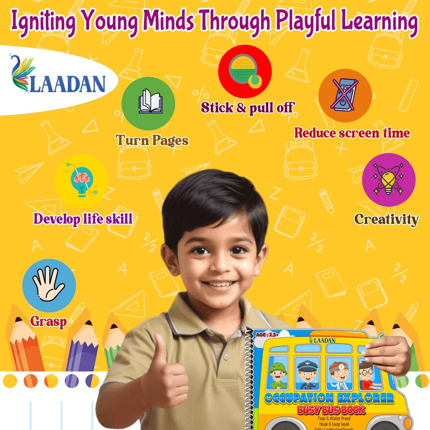 Laadan Occupation Explorer Busy Bus Book – Montessori Career Activity Book for Kids