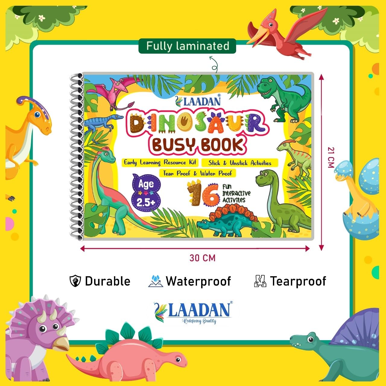 Laadan DinoBook – Dinosaur Themed Busy Book for Toddlers & Preschoolers