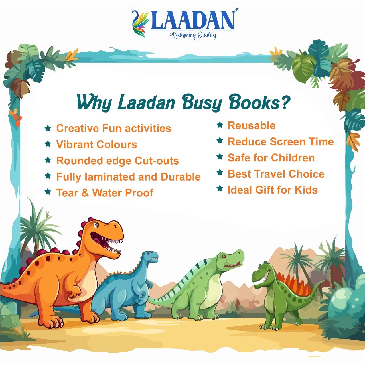 Laadan DinoBook – Dinosaur Themed Busy Book for Toddlers & Preschoolers