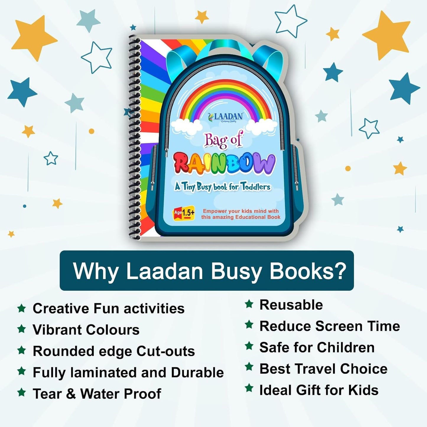 Laadan Bag of Rainbow – Montessori Color Busy Book for Toddlers & Preschoolers