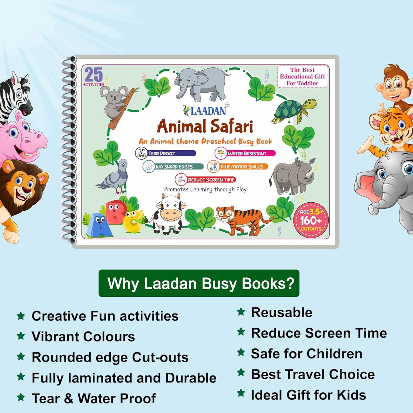 Laadan Animal Safari – Montessori Animal Busy Book for Toddlers & Preschoolers