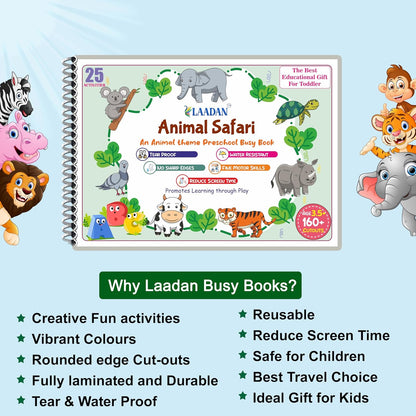 Laadan Animal Safari – Montessori Animal Busy Book for Toddlers & Preschoolers