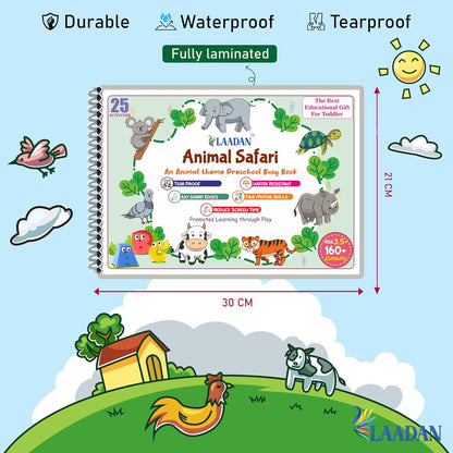 Laadan Animal Safari – Montessori Animal Busy Book for Toddlers & Preschoolers